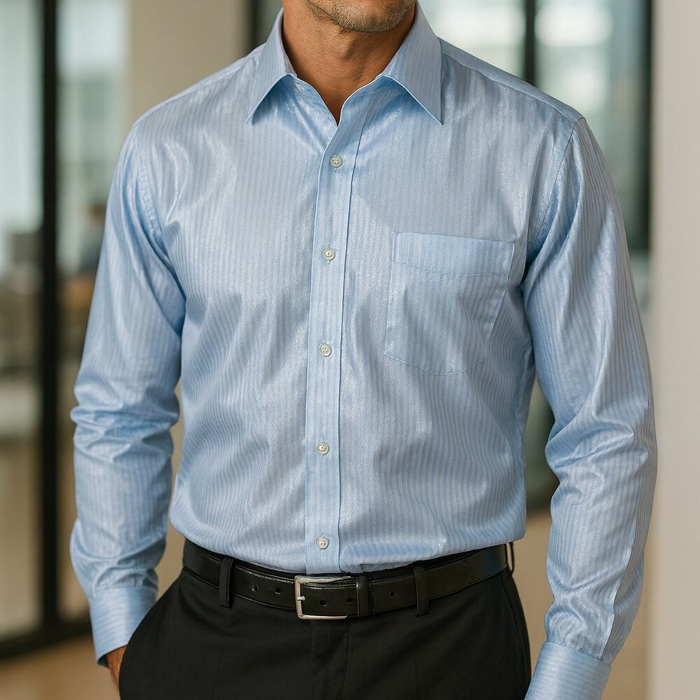 Woodmere Single Needle Tailoring Pale Blue Long Sleeve Dress Shirt